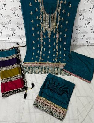 Aqua Blue Embroidered Chinon Punjabi Salwar Suit 3