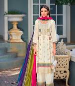 Cream Embroidered Chinon Punjabi Salwar Suit
