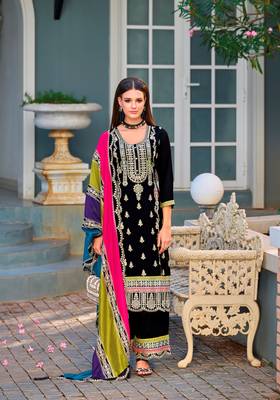 Black Embroidered Chinon Punjabi Salwar Suit 1