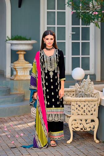 Black Embroidered Chinon Punjabi Salwar Suit
