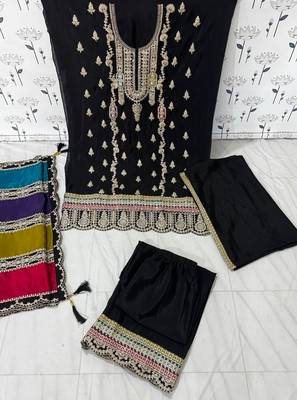 Black Embroidered Chinon Punjabi Salwar Suit 3