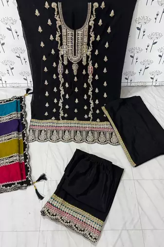 Black Embroidered Chinon Punjabi Salwar Suit