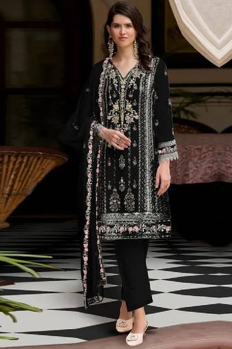 Black sequins work faux georgette salwar kameez