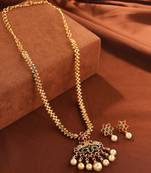 Gold-Plated Temple Jewellery Necklace Set with Pearl Drops