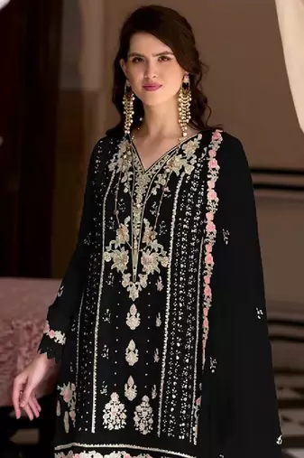 Black sequins work faux georgette salwar kameez