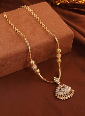 Gold chain necklace with ball detailing and american diamond pendant 1