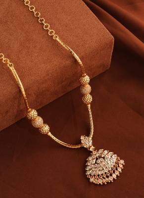 Gold chain necklace with ball detailing and american diamond pendant 2