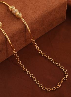 Gold chain necklace with ball detailing and american diamond pendant 3