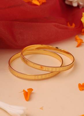 Flat Circular Gold Engraved Bangles - Set of 2 1