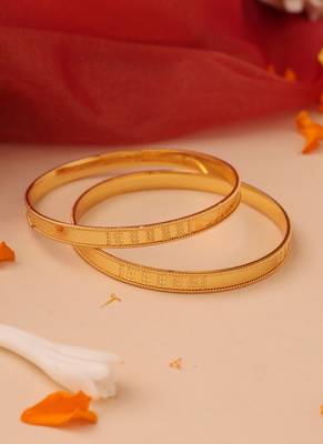 Flat Circular Gold Engraved Bangles - Set of 2 2
