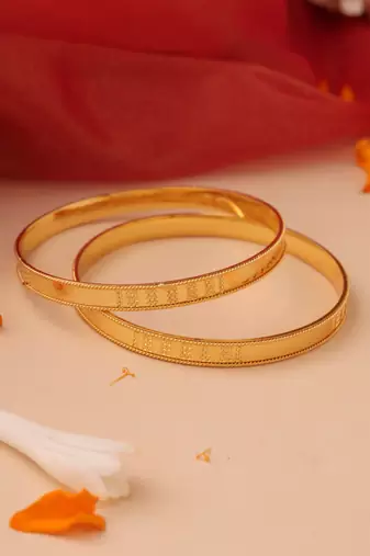 Flat Circular Gold Engraved Bangles - Set of 2