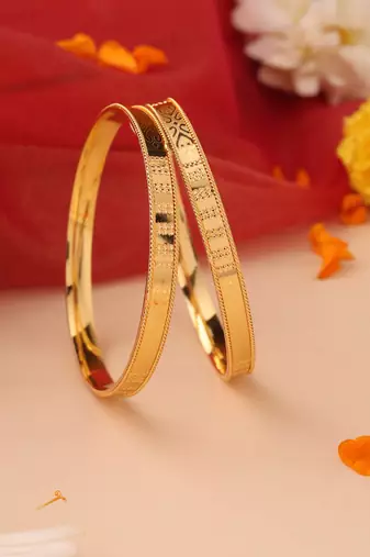 Flat Circular Gold Engraved Bangles - Set of 2