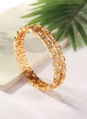 Gold Bangles with American Diamonds - Set of 2 2