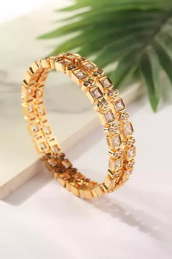 Gold Bangles with American Diamonds - Set of 2