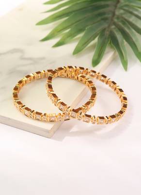 Gold Bangles with American Diamonds - Set of 2 3