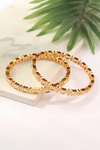 Gold Bangles with American Diamonds - Set of 2
