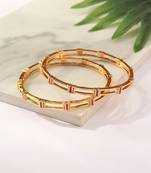Set of 2 Gold Bangles with Pink Bead Detailing