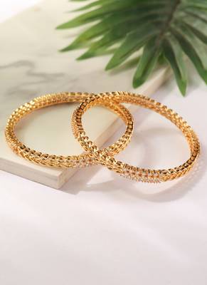 Gold Bangles with American Diamond Center Detailing - Set of 2 1