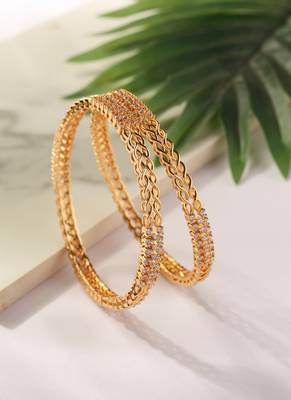 Gold Bangles with American Diamond Center Detailing - Set of 2 2