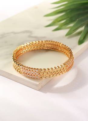 Gold Bangles with American Diamond Center Detailing - Set of 2 3