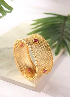 Gold Cuff with Pink Stone Accents 1
