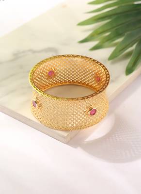 Gold Cuff with Pink Stone Accents 2