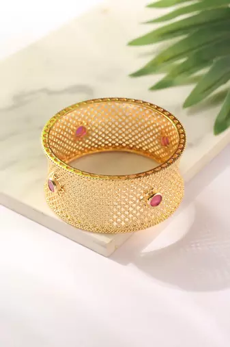 Gold Cuff with Pink Stone Accents