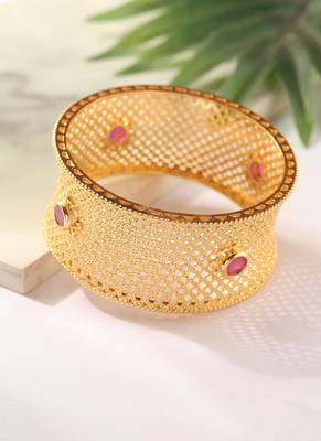 Gold Cuff with Pink Stone Accents 3