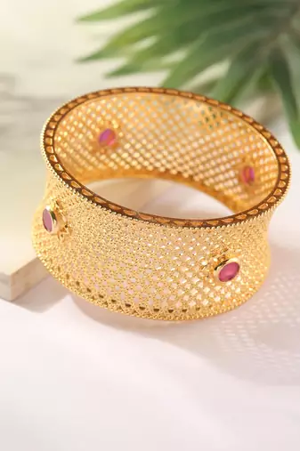 Gold Cuff with Pink Stone Accents