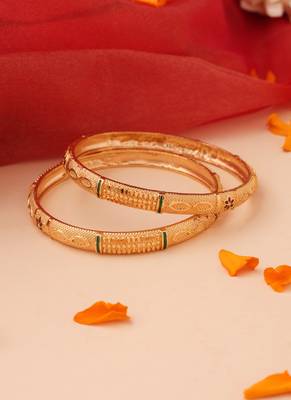 Set of 2 Gold Bangles with Color Accents 1