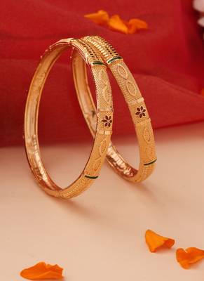 Set of 2 Gold Bangles with Color Accents 2