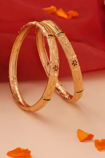 Set of 2 Gold Bangles with Color Accents