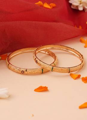 Set of 2 Gold Bangles with Color Accents 3