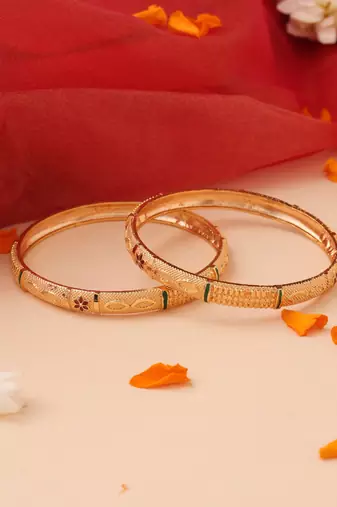 Set of 2 Gold Bangles with Color Accents
