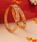 Set of 2 Gold Bangles with Paisley Motif Accents