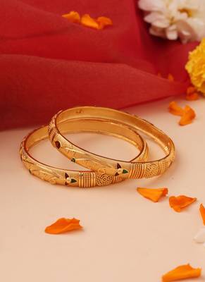 Set of 2 Gold Bangles with Multicolor Stone Accents 1
