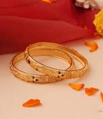 Set of 2 Gold Bangles with Multicolor Stone Accents