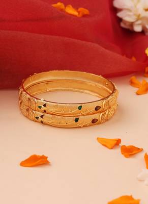 Set of 2 Gold Bangles with Multicolor Stone Accents 3