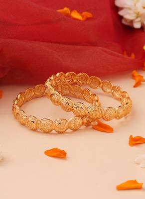 Set of 2 Gold Bangles with Hollow Cutwork Design 1