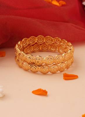 Set of 2 Gold Bangles with Hollow Cutwork Design 3