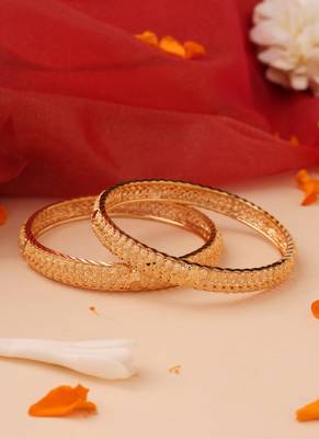 Set of 2 Gold Bangles with Engraved Design 1