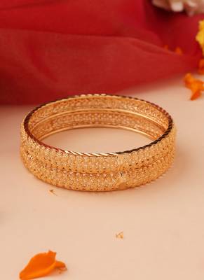 Set of 2 Gold Bangles with Engraved Design 2