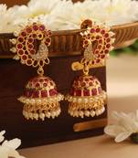 Gold Pearl and Pink Stone Jhumkas