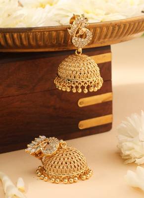 Gold jhumkas with american diamond accent 2