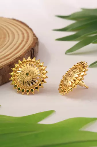 Gold Circular Studs with Sun-Inspired Motifs