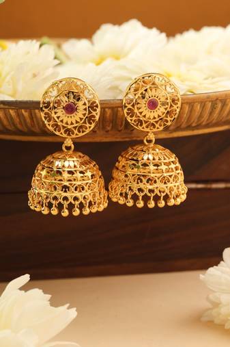 Gold Jhumkas with Intricate Detailing