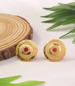 Circular Gold Studs with Pink Stone Center