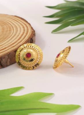Circular Gold Studs with Pink Stone Center 2