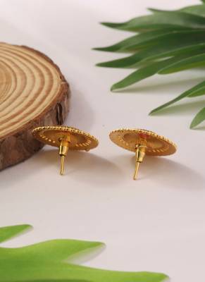 Circular Gold Studs with Pink Stone Center 3