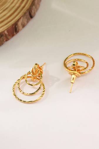 Gold Dangler Earrings with Concentric Circle Design
